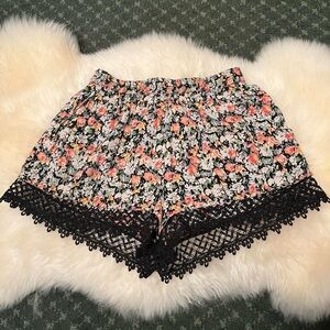 Topshop Floral Lace Trim Runner Shorts